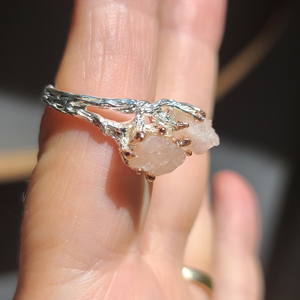 Morganite raw nugget gemstone sterling ring sz8 - Picture 5 of 6